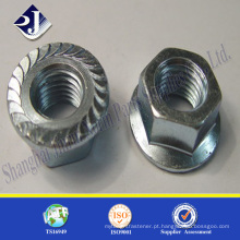 Porca de flange padrão ASME Porca de flange hexagonal de boa qualidade Porca de flange zincada